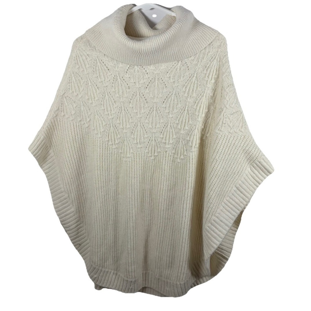 NWT Talbots Ivory Poncho Sweater Pointelle Cowl Neck Women XS Soft NEW $149‎